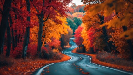 Charming rural drive in autumn season
