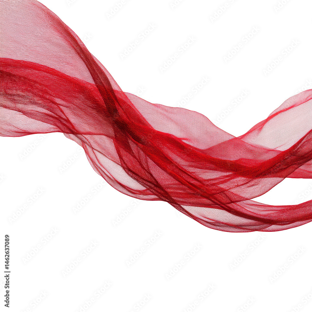 Poster flowing red fabric wave creates sense of movement and elegance against transparency background, show