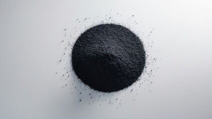 Isolated black coal fragments from above against a white background