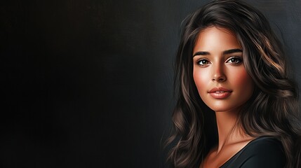 Fototapeta premium Portrait of a beautiful brunette woman on a dark background.