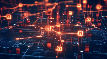 Complex digital network of interconnected systems.