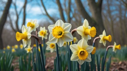 Fototapeta premium Cheerful daffodils flourishing in their natural habitat