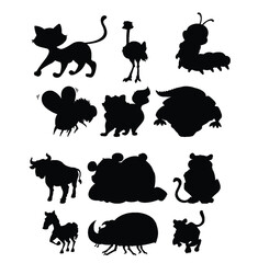 Cute Animal Illustrations – Cat, Kitten, Ostrich, Caterpillar, Butterfly, Bird, Rabbit, Hedgehog, Porcupine, Bee, and Ant in Whimsical Style