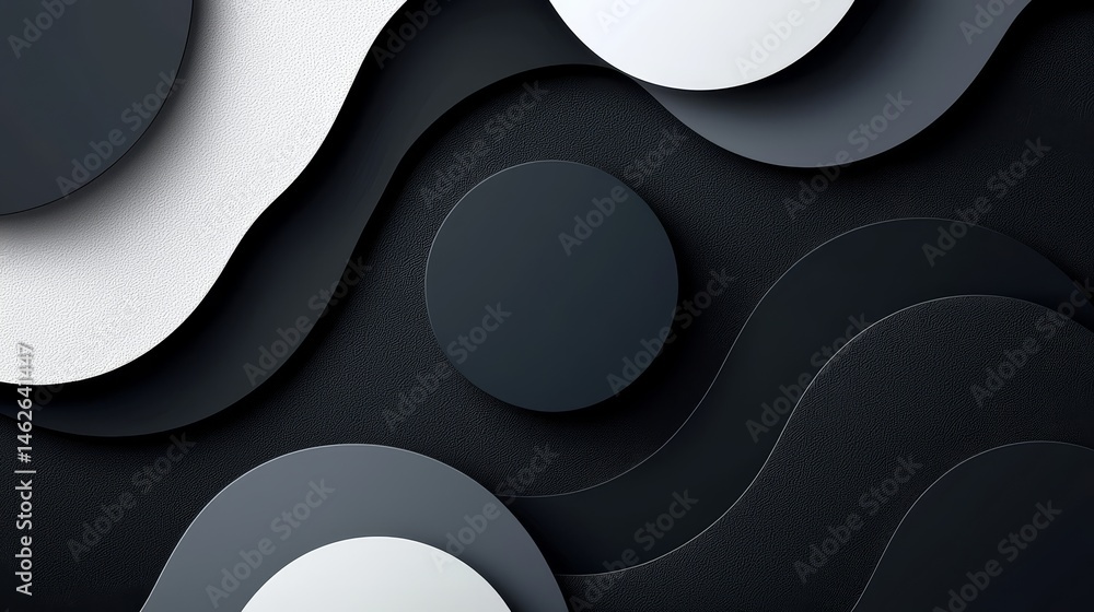 Poster black and white abstract image with a black and white circle in the middle. the image has a modern a