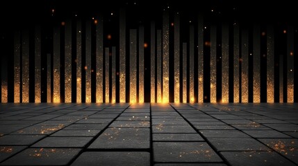 Black and white image of a dark room with a lot of fire. The fire is in the form of sparks and it is very bright. The room is empty and there is no one in it