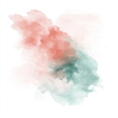 Abstract watercolor splatter in soft peach, teal, and white tones.  A delicate, painterly composition of blended colors