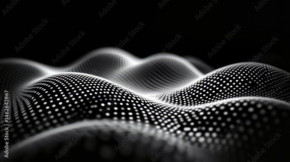 Leinwandbilder Black and white image of a wave with many dots. The image has a futuristic and abstract feel to it