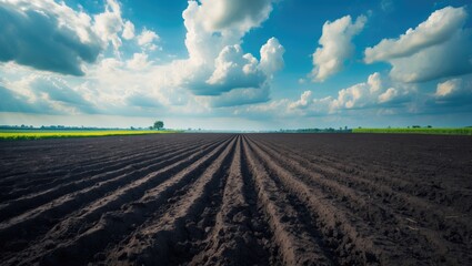 Fertile ground prepared for planting in a vibrant agricultural landscape