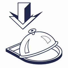 Fototapeta premium Food delivery icon featuring a cloche and downward arrow in modern flat design