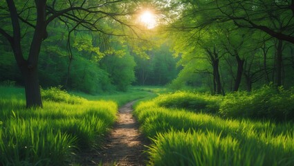 Obraz premium Bright Spring Nature Scene Featuring Vibrant Green Landscape
