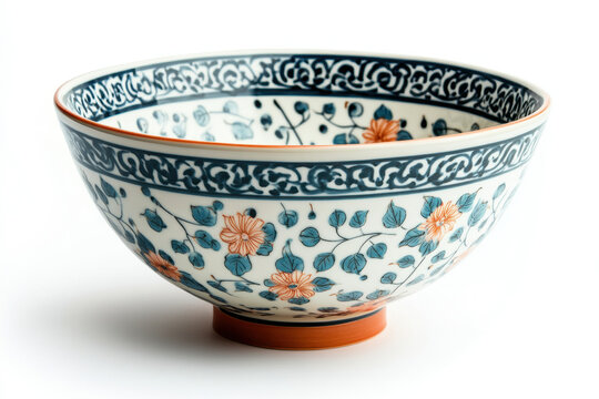 Blue and white bowl filled with vibrant orange flowers, resting on a rustic wooden table. - Powered by Adobe