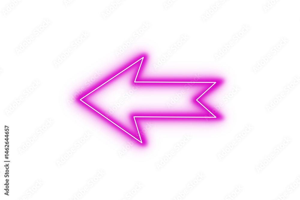 Poster bright pink color neon light arrow pointing left with glowing effect on transparent background for s
