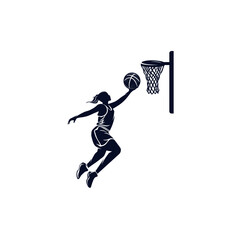 Naklejka premium Basketball Woman Players with ball. Basketball club logo Design.