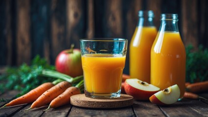 Fototapeta premium Concept of nutritious diet emphasizing carrot juice and natural foods