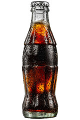 Cold soda bottle with condensation, label removed, isolated on white background

