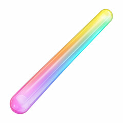 Rainbow glow stick with vibrant light gradient and translucent plastic body, photorealistic Pride party accessory, isolated on transparent background.