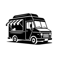 Food Truck Silhouette: A minimalist black and white image of a food truck, a symbol of culinary adventure and mobile dining experiences.