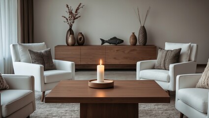 Living room decor featuring bright brown and white furniture and elegant design