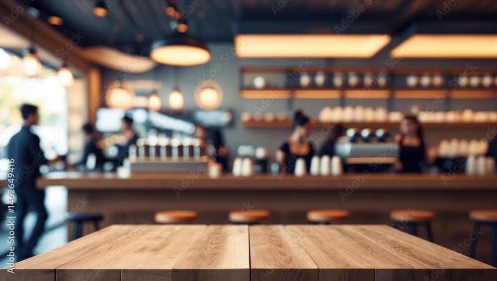 Poster display or montage setup on a wood table against a blurry background