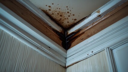 Close-up of stain on ceiling due to neighbors' water leak
