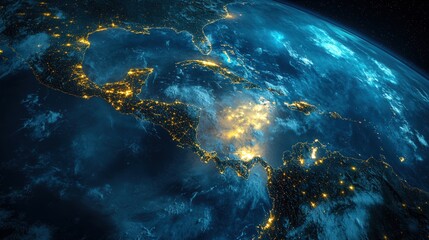 Obraz premium Earth view showing central america at night time