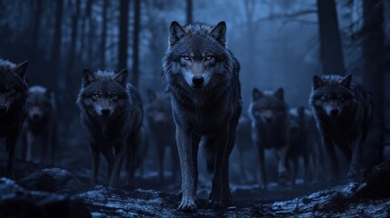 a pack of wolves on a dark night © Johannes