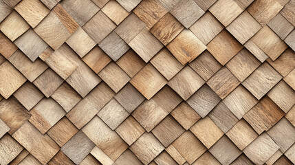 Wood-paneled wall,  a repeating pattern of square wooden tiles.  Each tile has a slightly different shade and grain