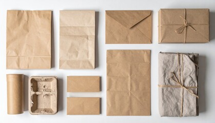Creative packaging design concepts studio environment product presentation aerial view eco-friendly materials
