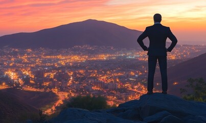Plakat Businessman sunset city view success ambition