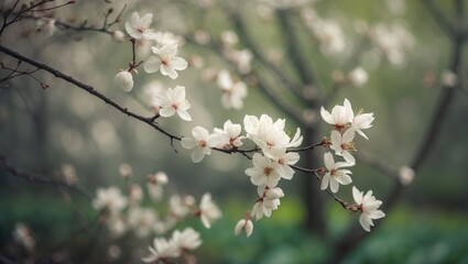 Ethereal scene of blooming blossoms on a tree, highlighting seasonal floral beauty outdoors.