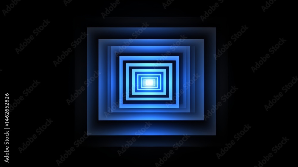 Poster blue square with a black background. the blue square is the main focus of the image. the blue square