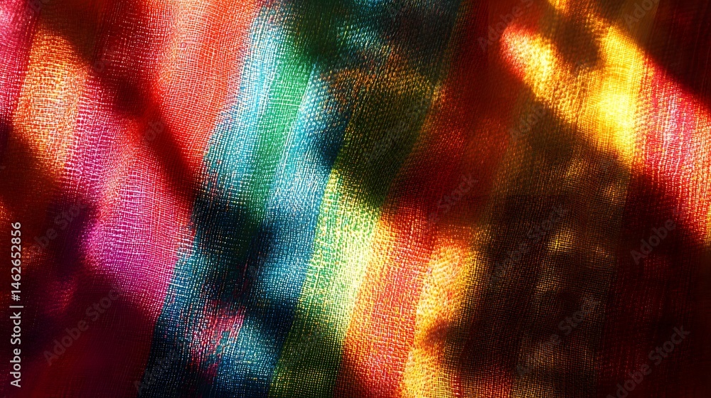 Poster vibrant multicolored fabric with striped patterns and shadows.