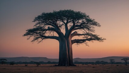 Obraz premium Baobab tree during sunset scene