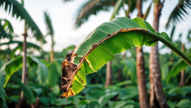 Selective focus on a Cavendish banana plant infected by Fusarium oxysporum TR4