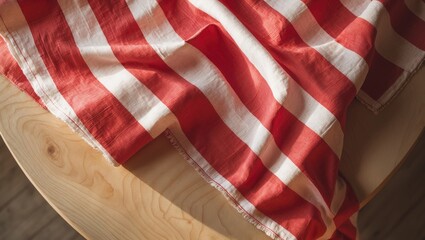 Fototapeta premium Vintage red checkered fabric covering table, top view with space for text