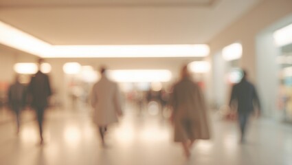 Shopping mall interior with blurred background and abstract lighting