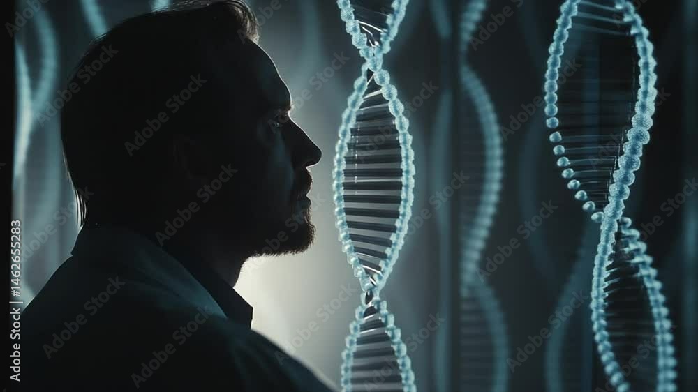 Poster scientist analyzing dna structure in a high-tech laboratory environment for genetic research