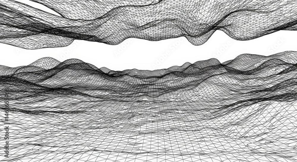 Aufkleber 3d wireframe landscape design - abstract 3d wireframe landscape representing terrain, futuristic tec