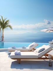Modern resort poolside patio view