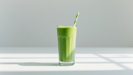 Healthy green smoothie made with fresh ingredients in a glass isolated on white