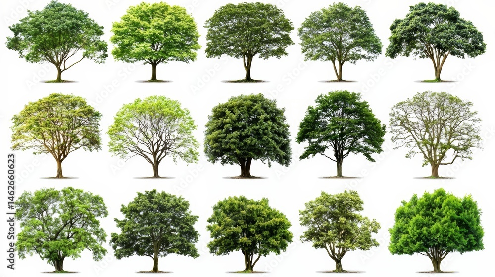Aufkleber Collection of trees of various sizes and shapes. The trees are all green and are spread out across the image