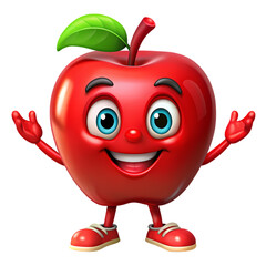 Happy Red Apple Cartoon Character Image isolated on transparent background