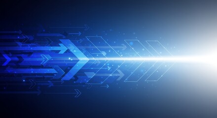 Obraz premium Arrow Stream - Abstract blue background with glowing arrows symbolizing speed, technology, and progress. Perfect for tech, innovation, and future concepts