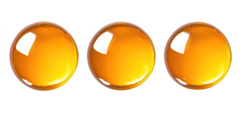 Three glossy, amber-colored orbs arranged in a horizontal row