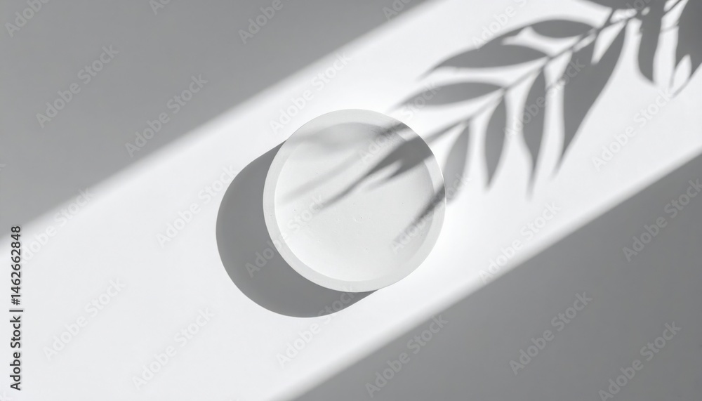Poster natural shadow play of leaves on circular object minimalist studio setting photography soft light ar