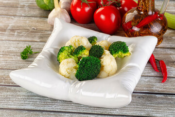 Vegan cuisine Steamed cauliflower and broccoli cabbage