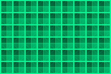 Green mosaic check tile background with squares. Seamless green black pattern texture with squares, lines, pixel. Design for print, decoration, wallpaper, textile, card, fabric, wrapping paper, etc.