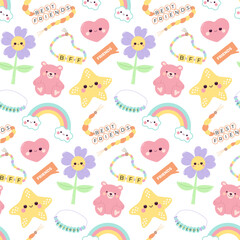 Naklejka premium Best friends seamless pattern. Friendship day cute elements set.