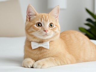 Ginger cat wearing bow tie