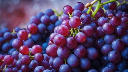 Dark grapes and blue grapes as a backdrop for red wine grapes